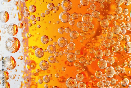 A close-up shot of a glass filled with beer and foam bubbles