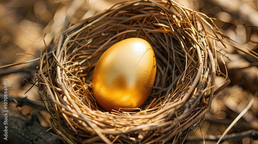 A golden egg is nestled in the nest A golden egg is nestled in the nest