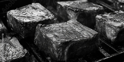 Close-up shot of grilled steaks sizzling on the grill, perfect for outdoor gatherings or food photography photo