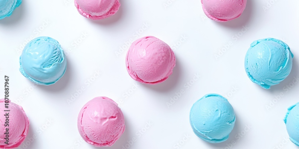 Fototapeta premium Freshly made blue and pink ice creams sitting on a clean white surface
