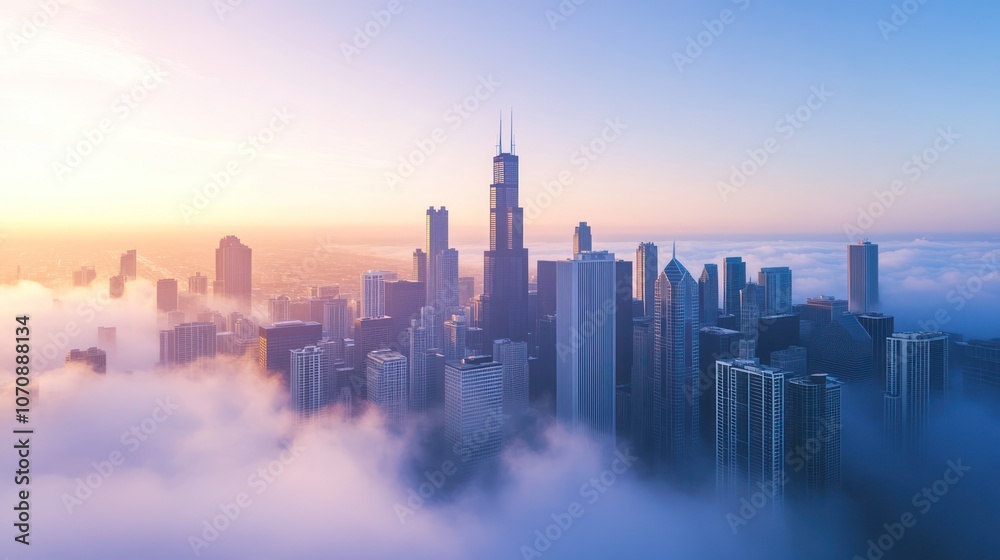 Fototapeta premium Chicago Skyline Emerging From The Clouds