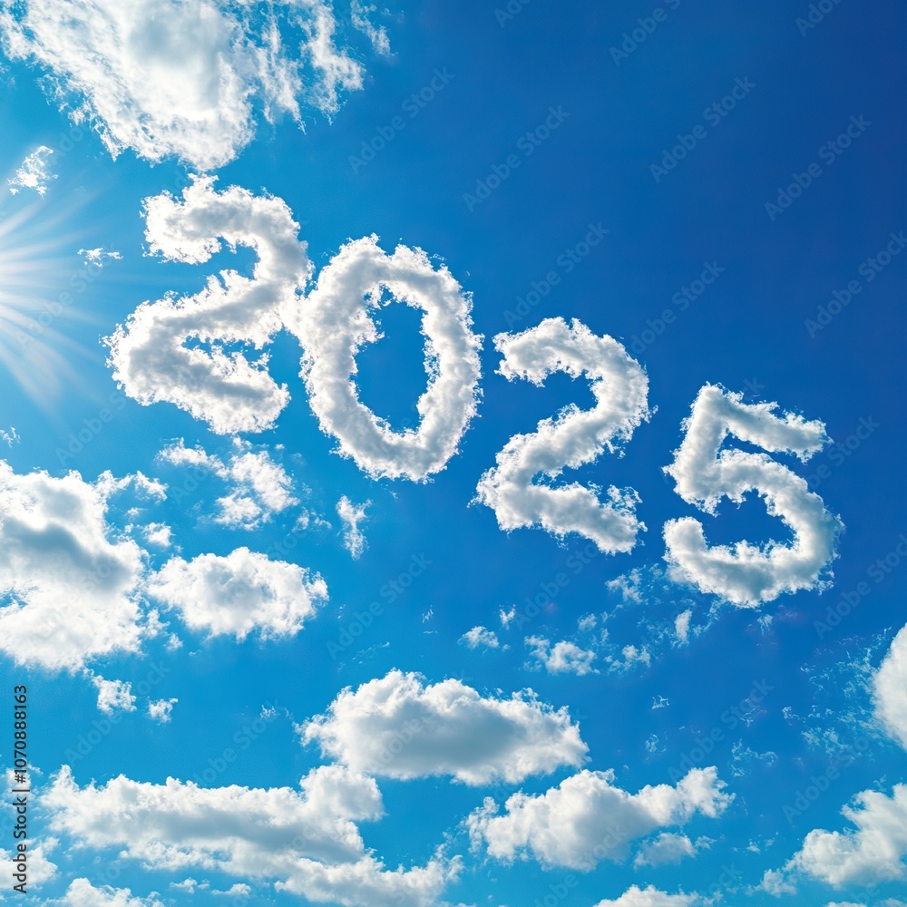 Bright blue sky with fluffy clouds forming the numbers Bright blue sky with fluffy clouds forming the numbers