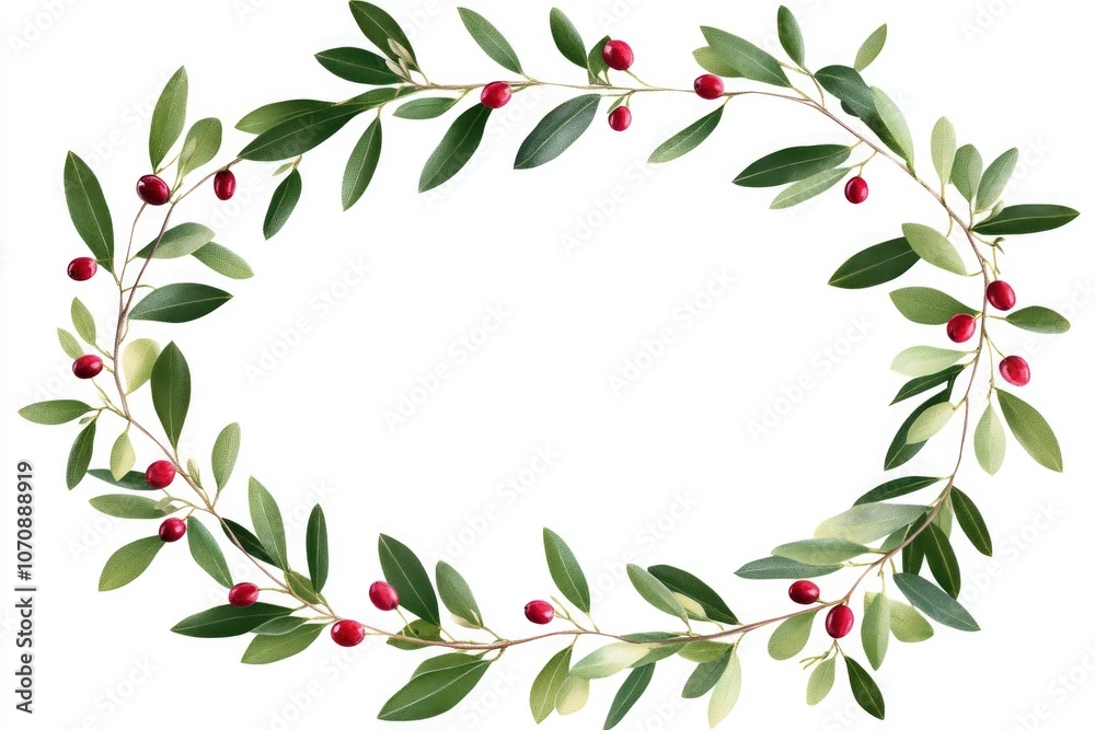 Fototapeta premium A natural wreath made of leaves and berries against a clean white background, perfect for decorating or design use