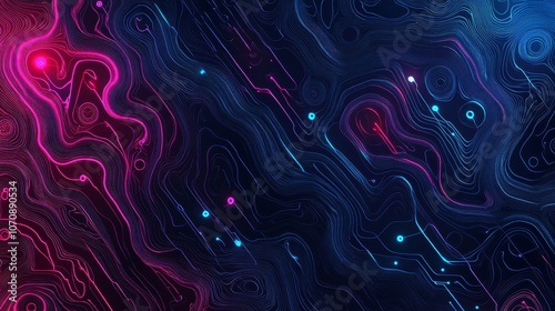 Neon Fluid Lines Abstract Background in Pink and Blue Tones 