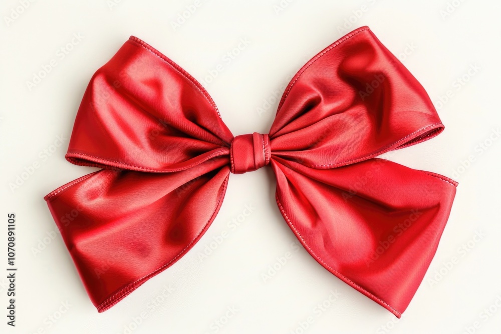 A single red bow tied onto a white surface, ready for use in various applications A single red bow tied onto a white surface, ready for use in various applications