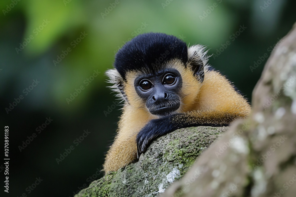 Obraz premium Curious Spider Monkey Resting on a Rock – Wildlife Photography