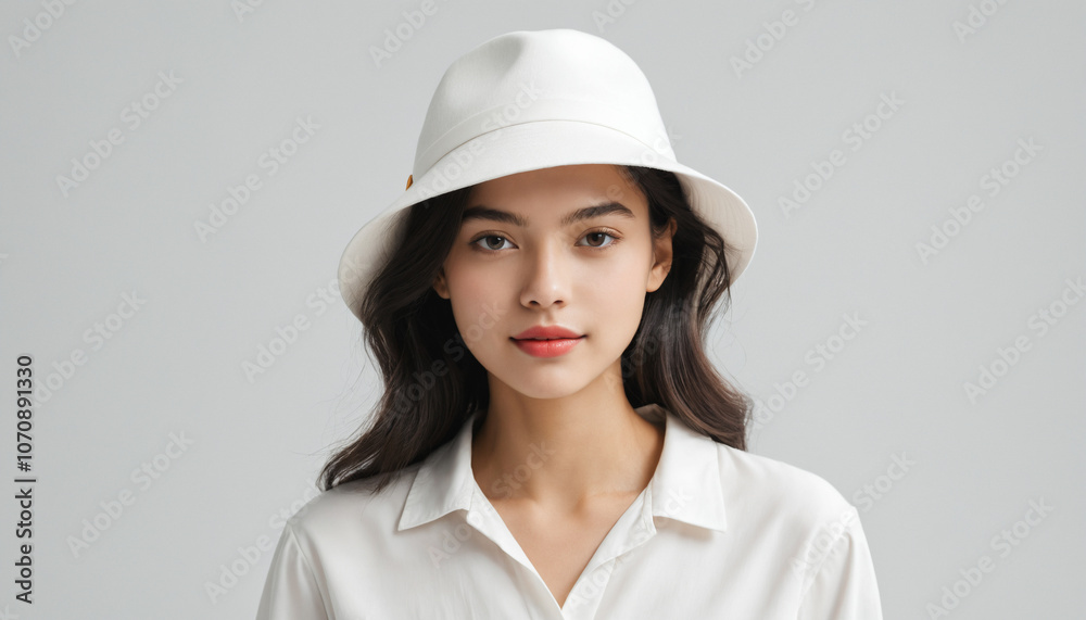 A vibrant and radiant and young woman model in a minimalist design cute hat A vibrant and radiant and young woman model in a minimalist design cute hat
