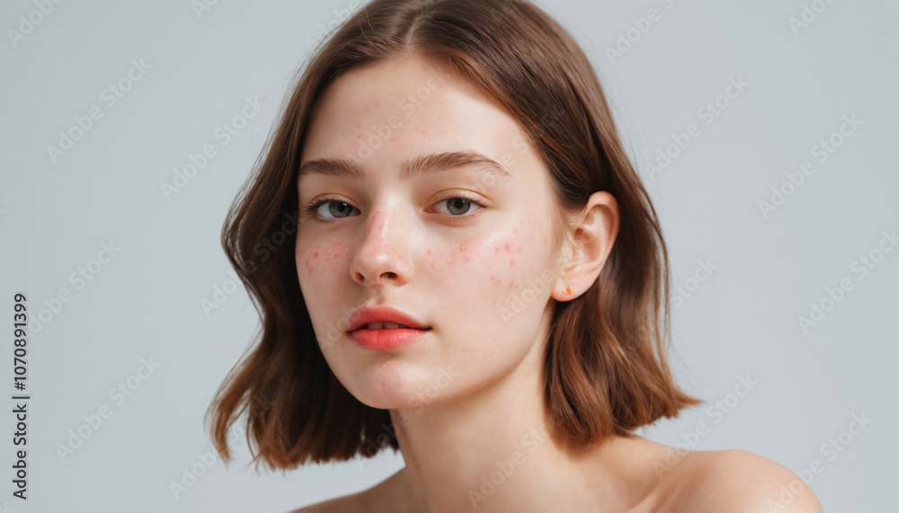 Fototapeta premium A vibrant and radiant and young woman model in a minimalist design pimples