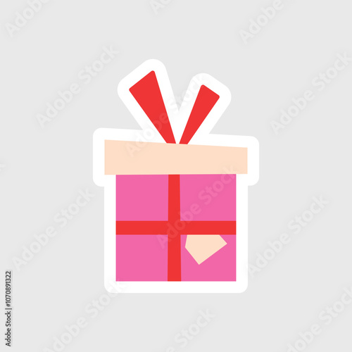 Gift box with ribbon bow. Gift vector illustration. Pink gift box illustration.