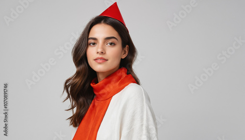 A vibrant and radiant young Spanish woman model in a minimalist festive photo