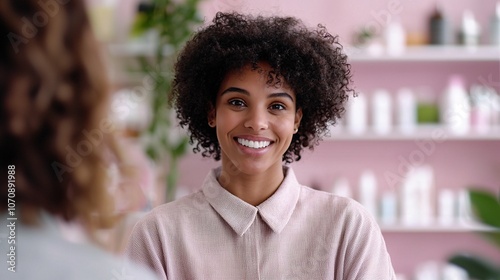 Happy Woman in a Professional Beauty Setting