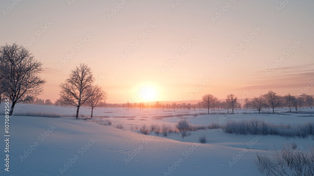Serene Winter Landscape at Sunrise Serene Winter Landscape at Sunrise