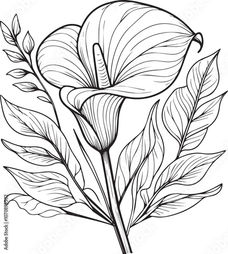 Calla flower line drawings, hand-painted calla flower wall art, calla flowers botanical wall art, simple calla lily drawing outline calla flower drawing, calla flowers line art