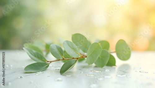 a plant with water drops on it and the sun behind it.
