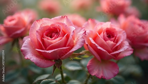 a close up of two red roses with the number 3 on them.