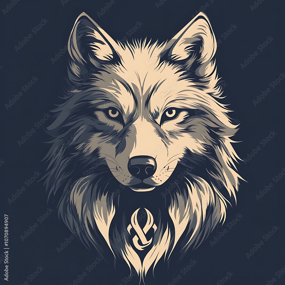 Naklejka premium Stunning Geometric Wolf Head Design Against Dark Background Wallpaper