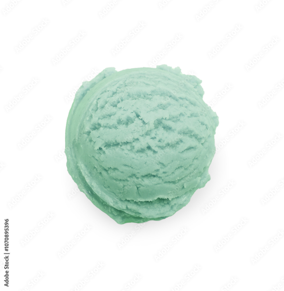 Scoop of yummy ice cream isolated on white, top view Scoop of yummy ice cream isolated on white, top view