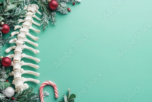 Christmas-themed medical concept with spine decor and festive elements for holiday design