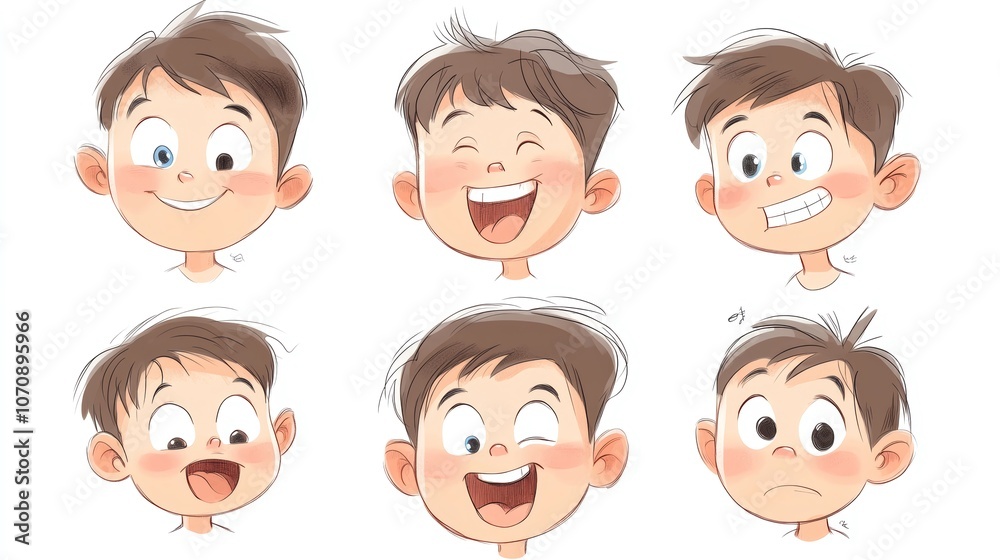 Cartoon Boy Face Expressions Happy Excited Winking Surprised Grumpy Illustration Cartoon Boy Face Expressions Happy Excited Winking Surprised Grumpy Illustration