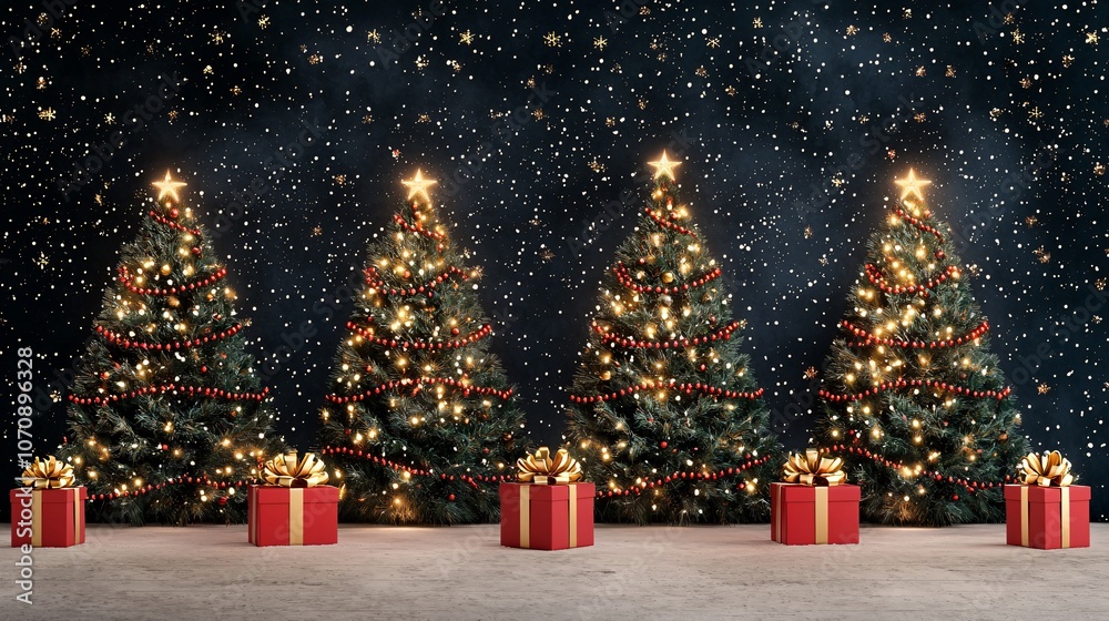 Festive Christmas Trees with Gifts and Twinkling Lights Festive Christmas Trees with Gifts and Twinkling Lights