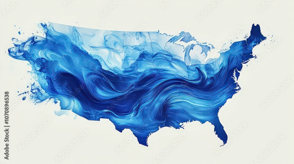 Abstract blue wave sweeping across the United States, symbolizing progress and movement; organic brushstroke design reflects a dynamic and evolving nation. Abstract blue wave sweeping across the United States, symbolizing progress and movement; organic brushstroke design reflects a dynamic and evolving nation.