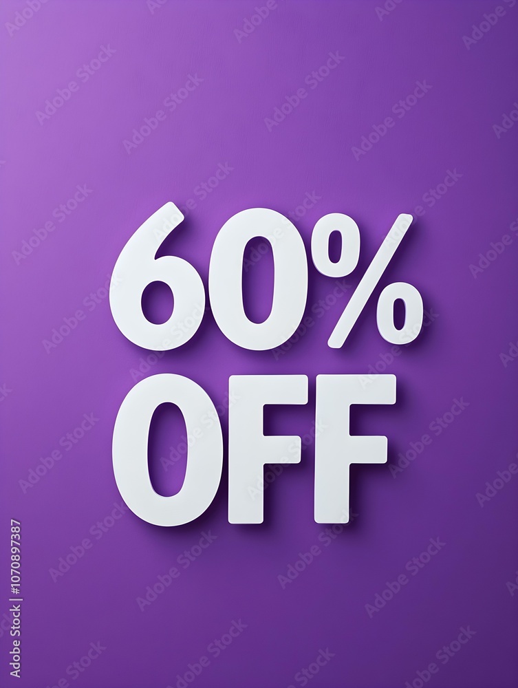 White '60% OFF' Promotional Sign on a Purple Background