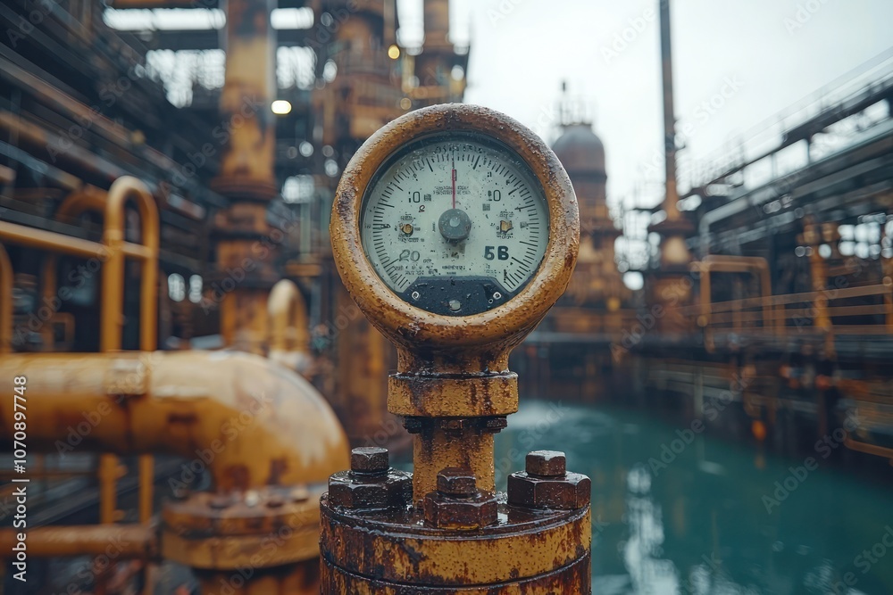 Close-up of an Industrial Gauge in an Industrial Setting Close-up of an Industrial Gauge in an Industrial Setting