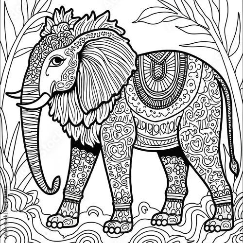 Ornate Elephant Line Art photo