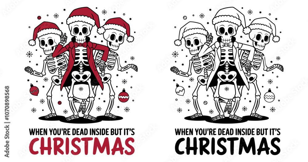 Skeletal Christmas dance vector t-shirt design Skeletal Christmas dance vector t-shirt design