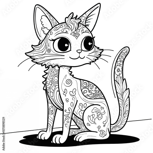 Cute Ornate Kitten Coloring Page photo