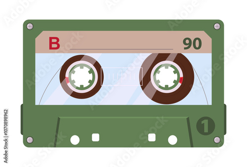 Retro audio tape cassette. Cartoon 90s analogue cassette, 80s tape record, old school music audio cassette flat vector illustration. Vintage player tape