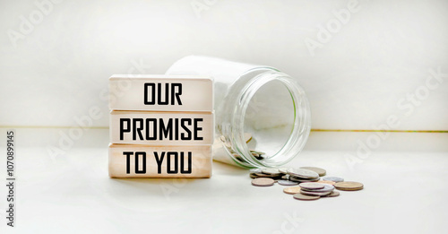 Wooden blocks with the superimposed text "OUR PROMISE TO YOU". The concept of tax and financial services