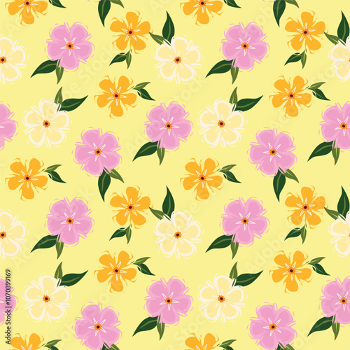 Colorful garden flowers on green background. Seamless vector pattern. Vintage print with inflorescences. Retro textile collection.