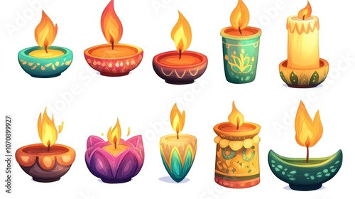 Colorful Candles Diwali Lights Festive Illumination Indian Decor Holiday Candles Bright Flames