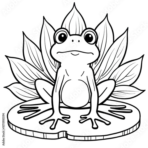 Frog on a Lily Pad Coloring Page Cute Amphibian for Kids