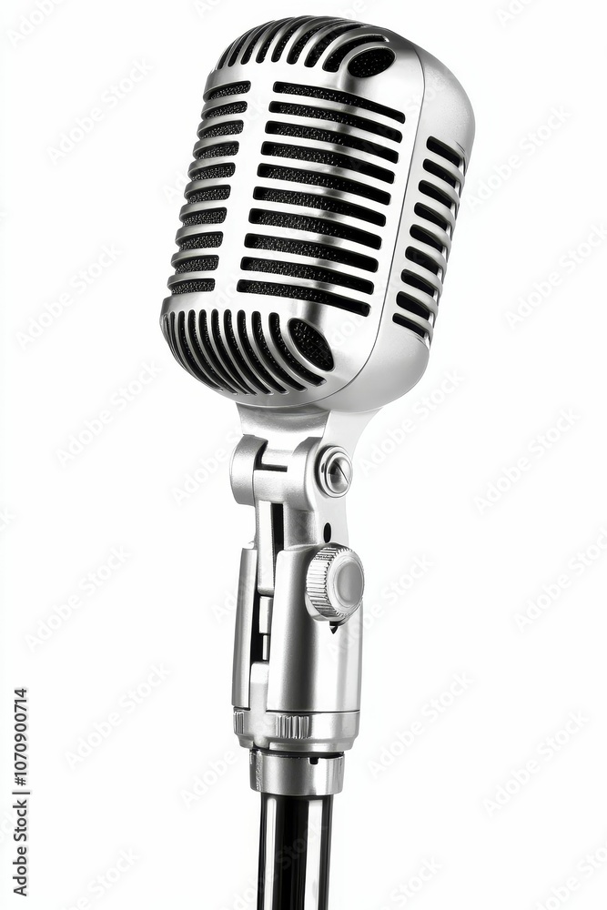 Fototapeta premium Silver vintage microphone on white background.