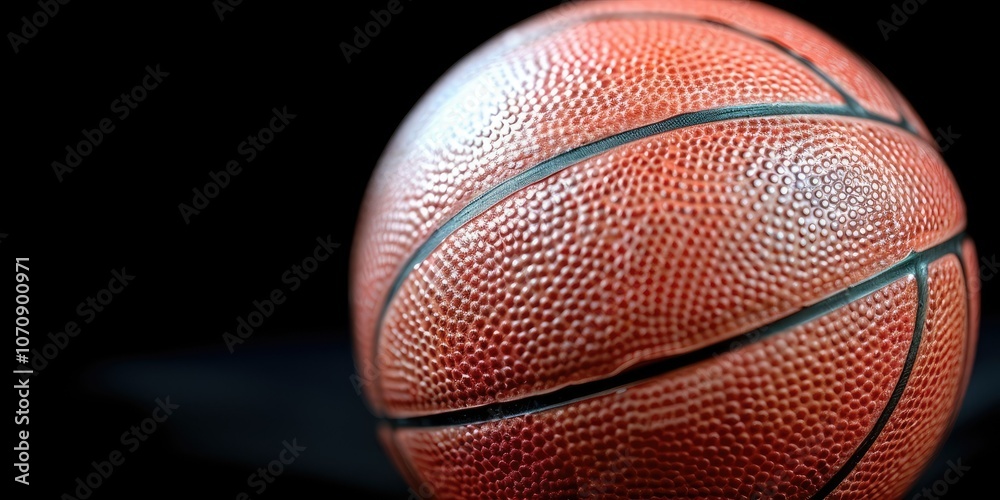 Fototapeta premium A close-up view of a textured basketball resting against a dark background
