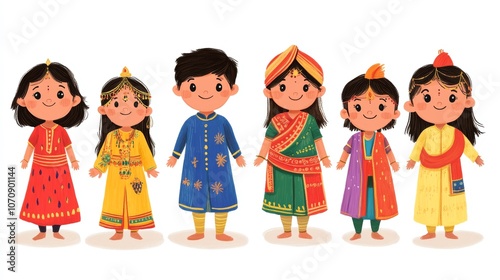 Adorable Indian Children in Traditional Festive Clothes