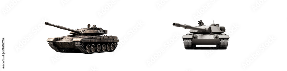 Armored battle tanks with detailed turrets and tracks, ideal for military visuals Armored battle tanks with detailed turrets and tracks, ideal for military visuals