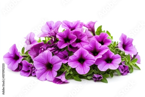 A bunch of purple flowers arranged on a clean white background