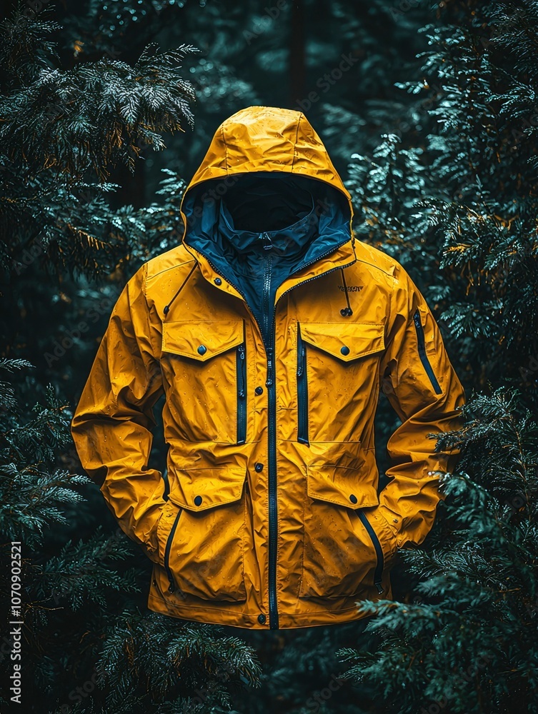 Yellow Rain Jacket Worn in a Forest Setting Yellow Rain Jacket Worn in a Forest Setting