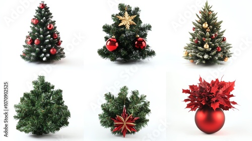 Festive Christmas Trees Red Ornaments Holiday Decorations Winter Season