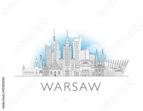 Warsaw skyline cityscape vector illustration