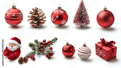 Red Christmas Decorations Ornaments Tree Santa Gift