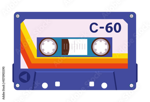 Old school cassette. Vintage audio tape cassette, 80s tape record, music audio cassette flat vector illustration. Cartoon 90s analogue player tape