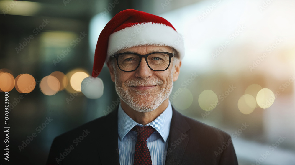 Smiling corporate executive manager in Santa hat Smiling corporate executive manager in Santa hat