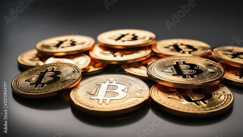 a close up of a coin Bitcoin on a white background photo