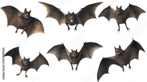 Six Flying Bats Halloween Night Animals Wildlife 3D Render