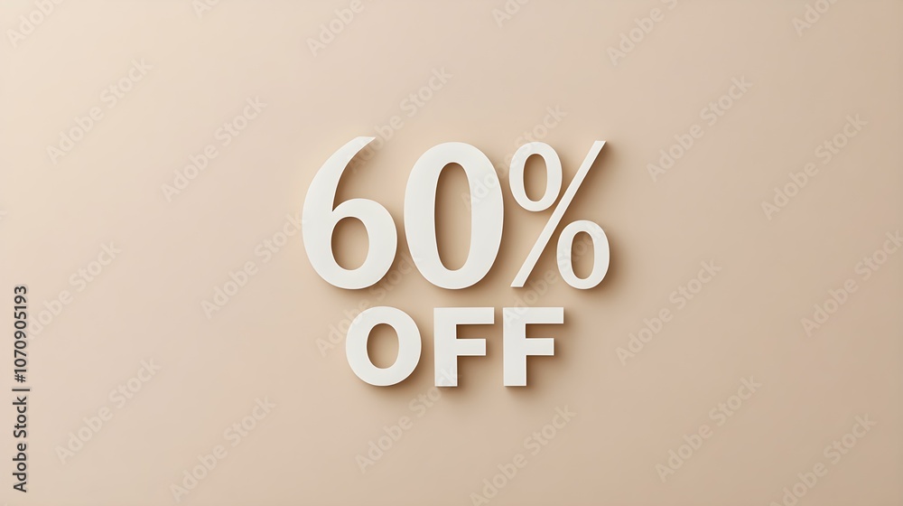 White '60% OFF' Promotional Sign on a Beige Background with Copy Space White '60% OFF' Promotional Sign on a Beige Background with Copy Space