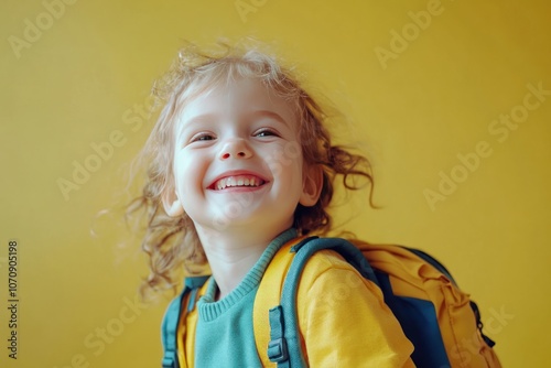 Cheerful Child Smiling Against Yellow Background